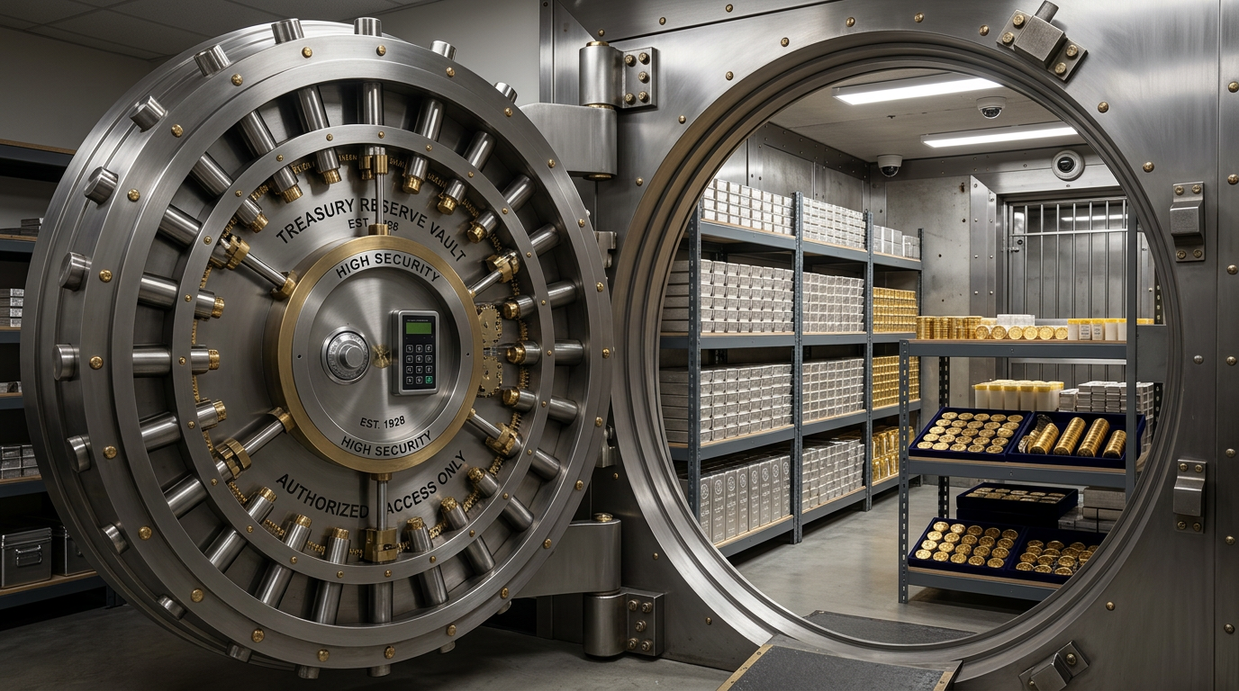 High-security depository vault holding allocated precious metals